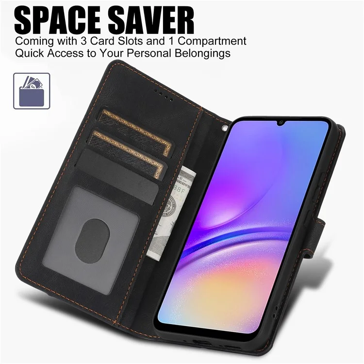 For Samsung Galaxy A05 4G Cases Shock Absorbing Leather Folio Wallet Phone Case - Black