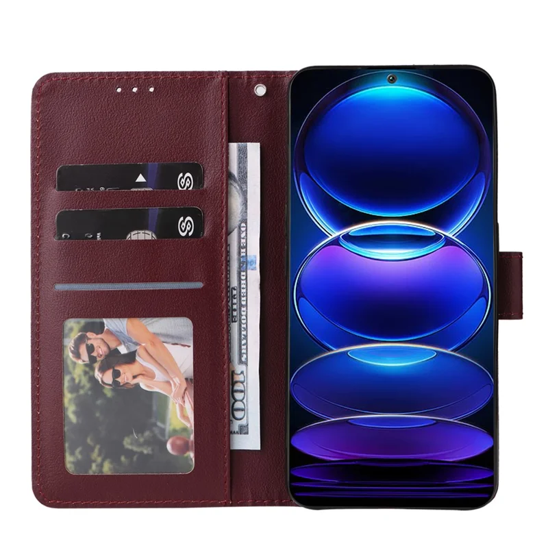 Para Xiaomi Redmi Note 12 5G (Global) (Índia) (China) / Capa de telefone Poco X5 5G, capa de couro sintético com suporte - Vermelho Vinho