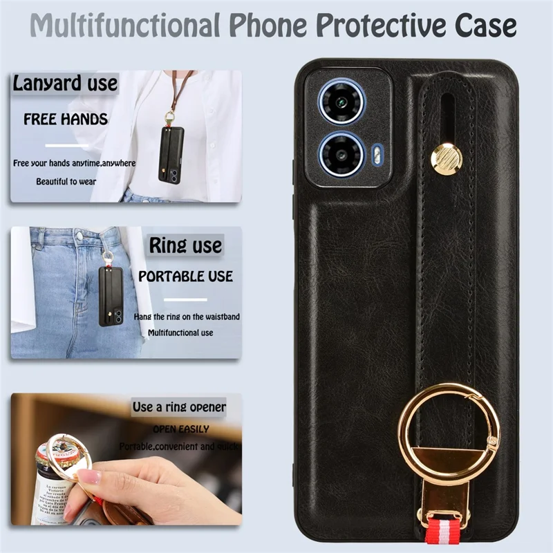 Für Motorola Moto G45 5G / G34 5G Hülle mit Flaschenöffner-Ring Ständer Handyhülle - Schwarz