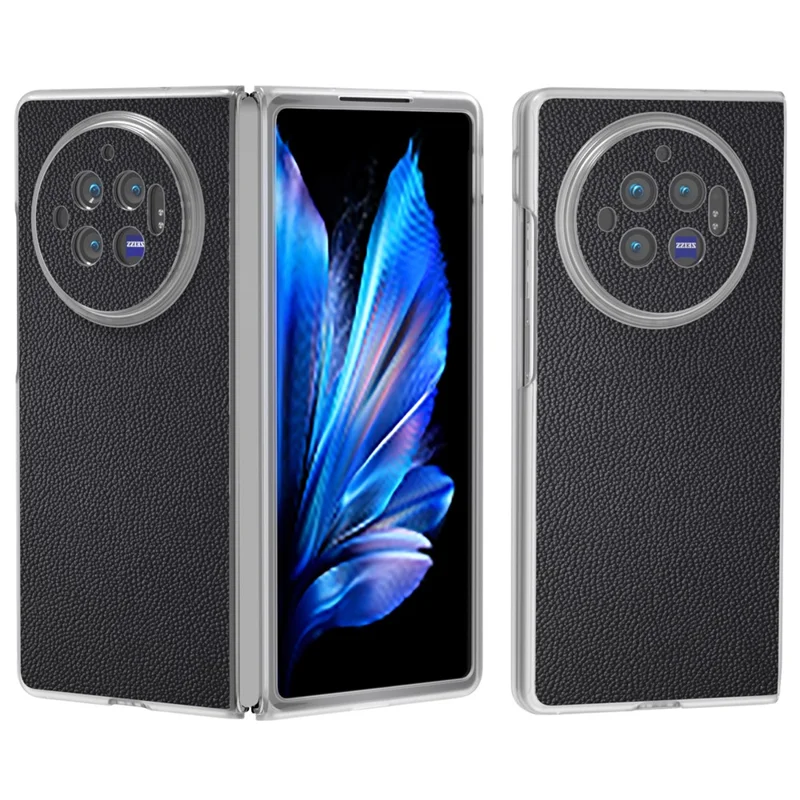 ABEEL Para Vivo X Fold3 Case Couro Genuíno de Vaca+PC Borda Fosca Anti-Queda Capa de Telefone - Preto