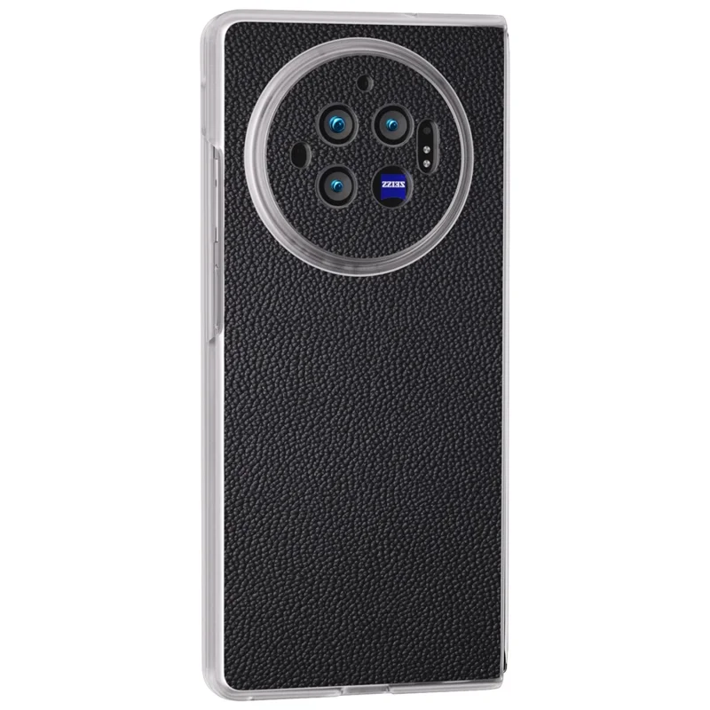 ABEEL Para Vivo X Fold3 Case Couro Genuíno de Vaca+PC Borda Fosca Anti-Queda Capa de Telefone - Preto
