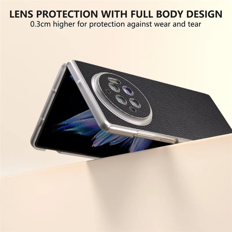 ABEEL Para Vivo X Fold3 Case Couro Genuíno de Vaca+PC Borda Fosca Anti-Queda Capa de Telefone - Preto