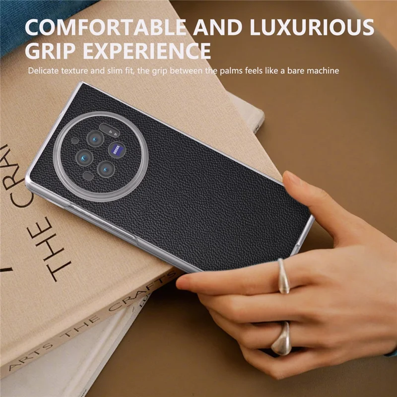 ABEEL Para Vivo X Fold3 Case Couro Genuíno de Vaca+PC Borda Fosca Anti-Queda Capa de Telefone - Preto