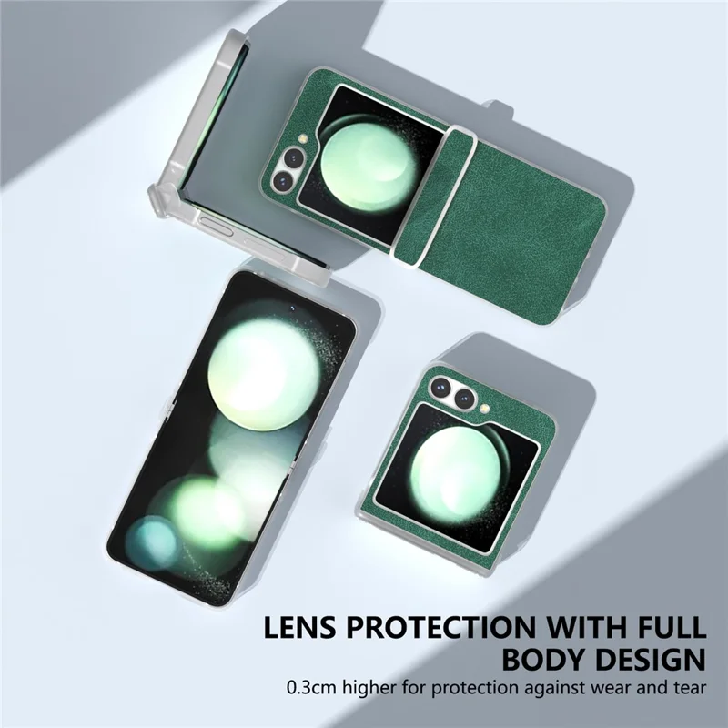 For Samsung Galaxy Z Flip 5G Shockproof Case PU Leather+PC Matte Edge Phone Shell - Green