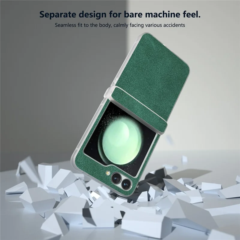For Samsung Galaxy Z Flip 5G Shockproof Case PU Leather+PC Matte Edge Phone Shell - Green