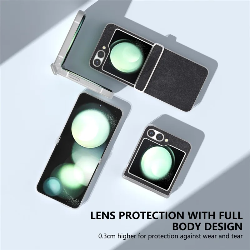 For Samsung Galaxy Z Flip 5G Shockproof Case PU Leather+PC Matte Edge Phone Shell - Black