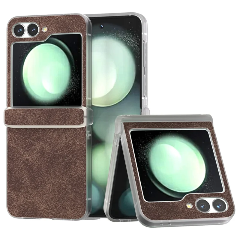 Para Samsung Galaxy Z Flip 5G Funda a prueba de golpes Cuero PU+PC Borde mate Carcasa de teléfono - Café