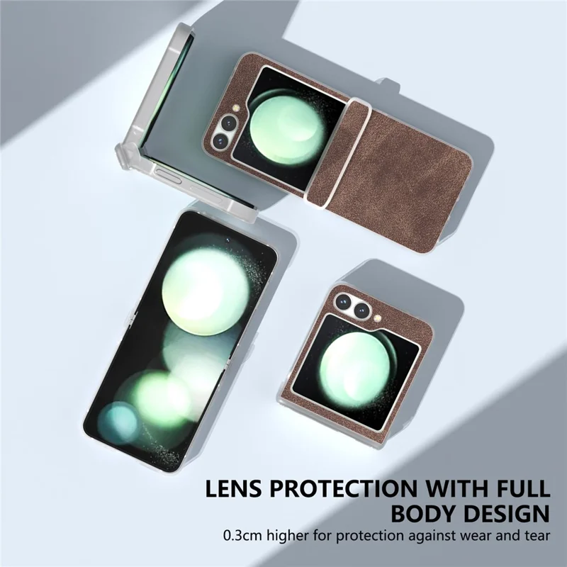 Para Samsung Galaxy Z Flip 5G Funda a prueba de golpes Cuero PU+PC Borde mate Carcasa de teléfono - Café