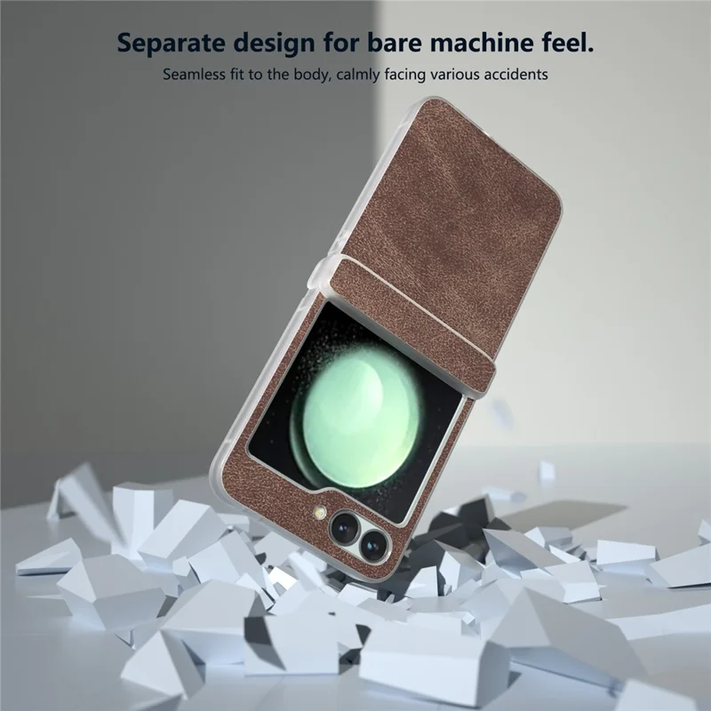 Para Samsung Galaxy Z Flip 5G Funda a prueba de golpes Cuero PU+PC Borde mate Carcasa de teléfono - Café