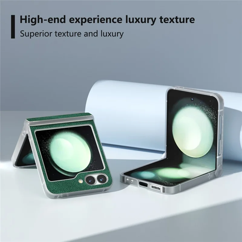 Para Samsung Galaxy Z Flip6 5G Case Matte Edge PU Leather Coated PC Hinge Protection Cover - Verde