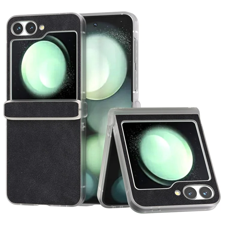 Para Samsung Galaxy Z Flip6 5G Case Matte Edge PU Leather Coated PC Hinge Protection Cover - Preto