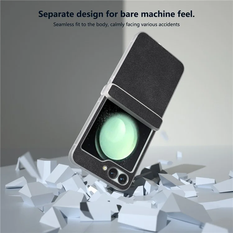 Para Samsung Galaxy Z Flip6 5G Case Matte Edge PU Leather Coated PC Hinge Protection Cover - Preto