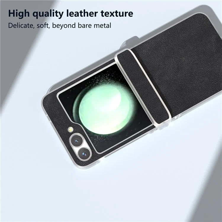 Para Samsung Galaxy Z Flip6 5G Case Matte Edge PU Leather Coated PC Hinge Protection Cover - Preto