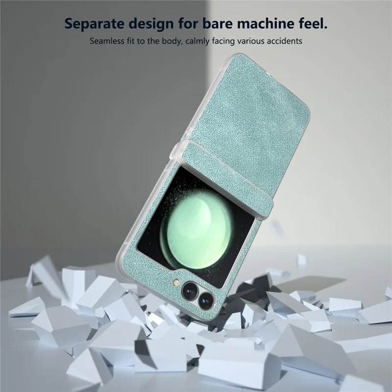 Para Samsung Galaxy Z Flip6 5G Capa Matte Edge PU Leather Coated PC Hinge Protection Cover - Baby Blue
