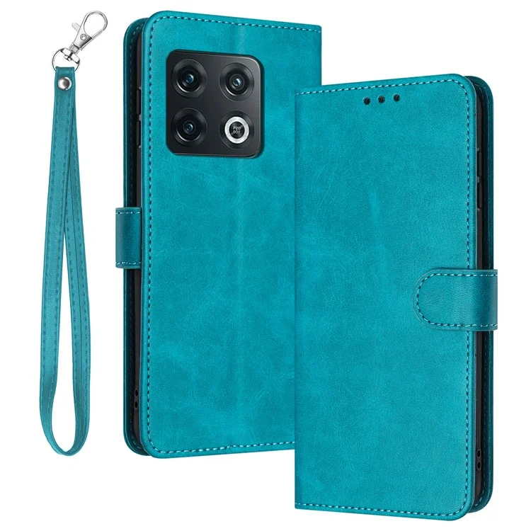 Pour Oneplus 10 Pro 5G Coque Flip Stand Couverture en Cuir PU+TPU Étui Téléphone Portable avec Sangle - Vert