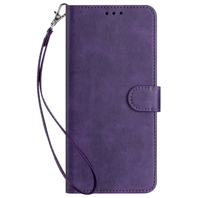 For OnePlus Ace Pro 5G / 10T 5G Case Pure Color Calf Texture Phone Back Cover with Strap - Purple