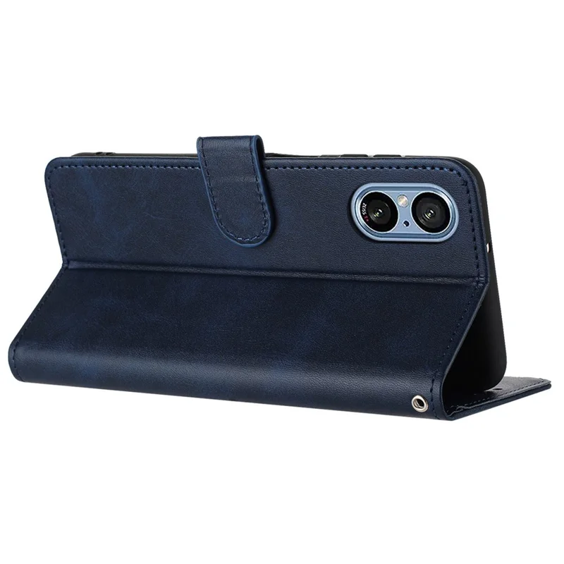 For Sony Xperia 5 V Cover PU Leather Flip Stand Wallet Cell Phone Case with Strap - Sapphire