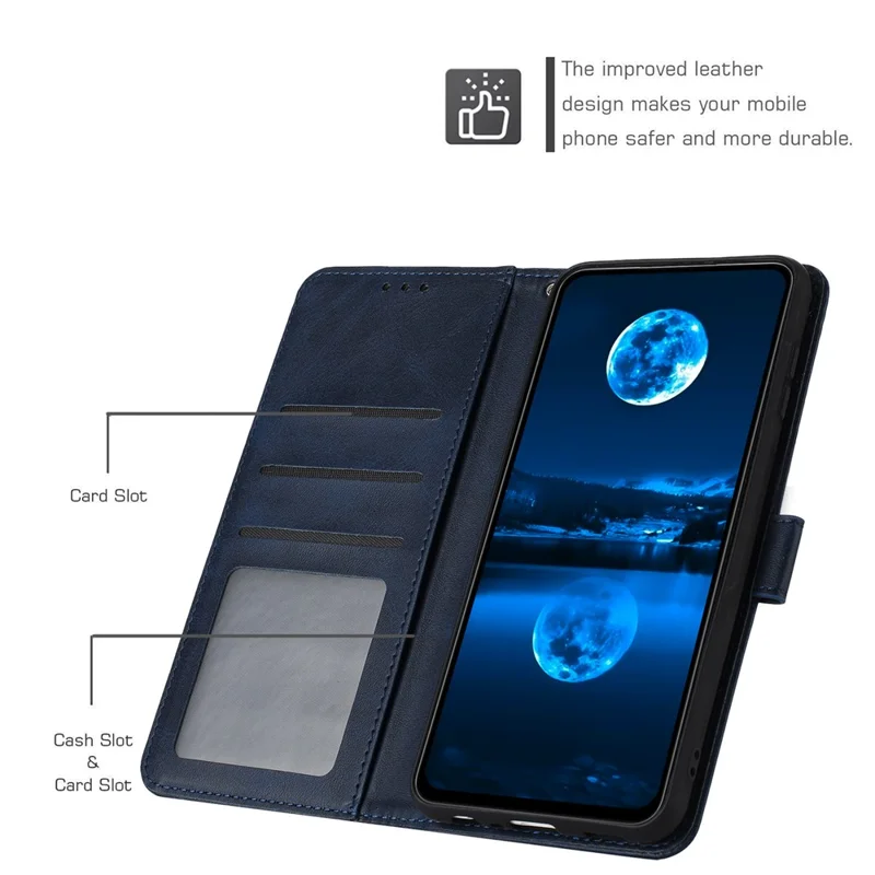For Sony Xperia 5 V Cover PU Leather Flip Stand Wallet Cell Phone Case with Strap - Sapphire