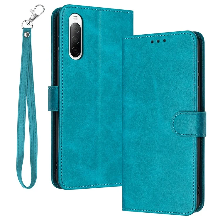 For Sony Xperia 10 V PU Leather + TPU Flip Case Calf Texture Phone Cover with Strap - Green