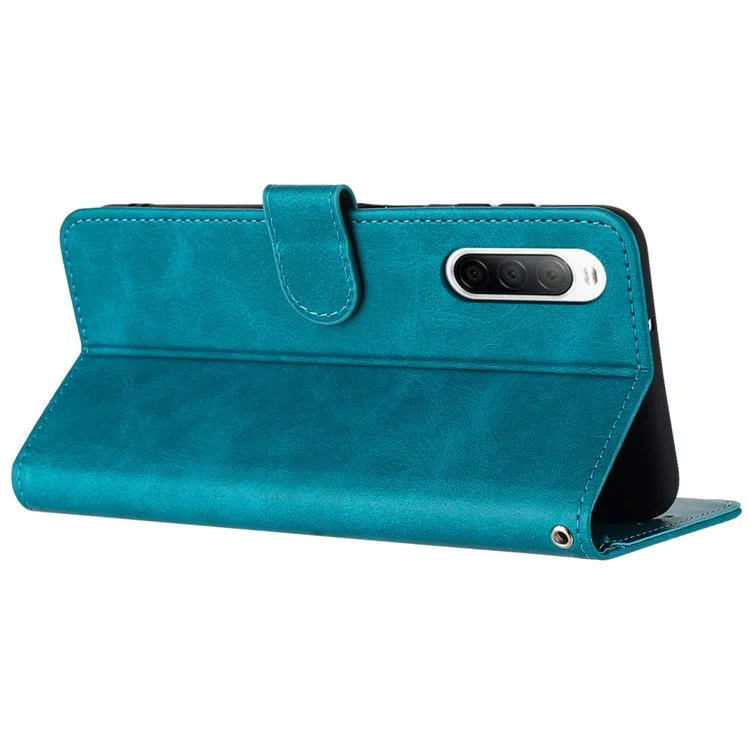 For Sony Xperia 10 V PU Leather + TPU Flip Case Calf Texture Phone Cover with Strap - Green
