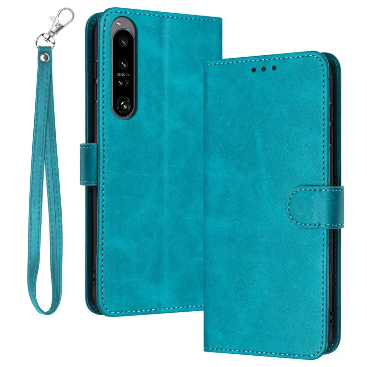 Für Sony Xperia 1 IV 5G Stand Wallet PU Leder + TPU Hülle Kalbsleder Textur Handyhülle mit Riemen - Grün
