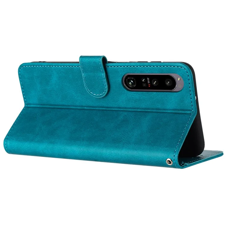 Für Sony Xperia 1 IV 5G Stand Wallet PU Leder + TPU Hülle Kalbsleder Textur Handyhülle mit Riemen - Grün