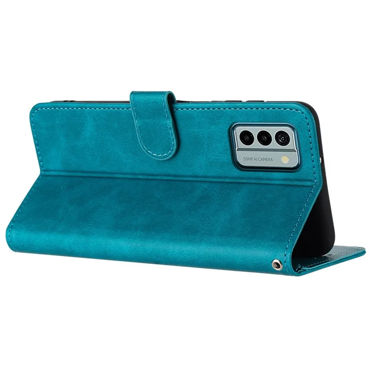 For Nokia C300 PU Leather Fall Resistant Flip Case Calf Texture Phone Cover with Strap - Green