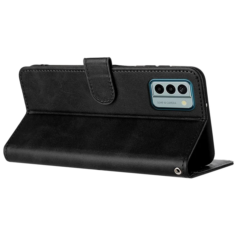 Fliphoes van PU-leer voor Nokia C300 met bescherming tegen vallen, kalfslederstructuur, telefoonhoes met riempje - Zwart