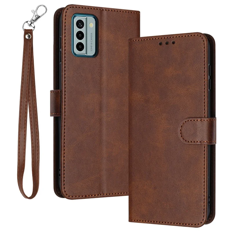 For Nokia C300 PU Leather Fall Resistant Flip Case Calf Texture Phone Cover with Strap - Brown