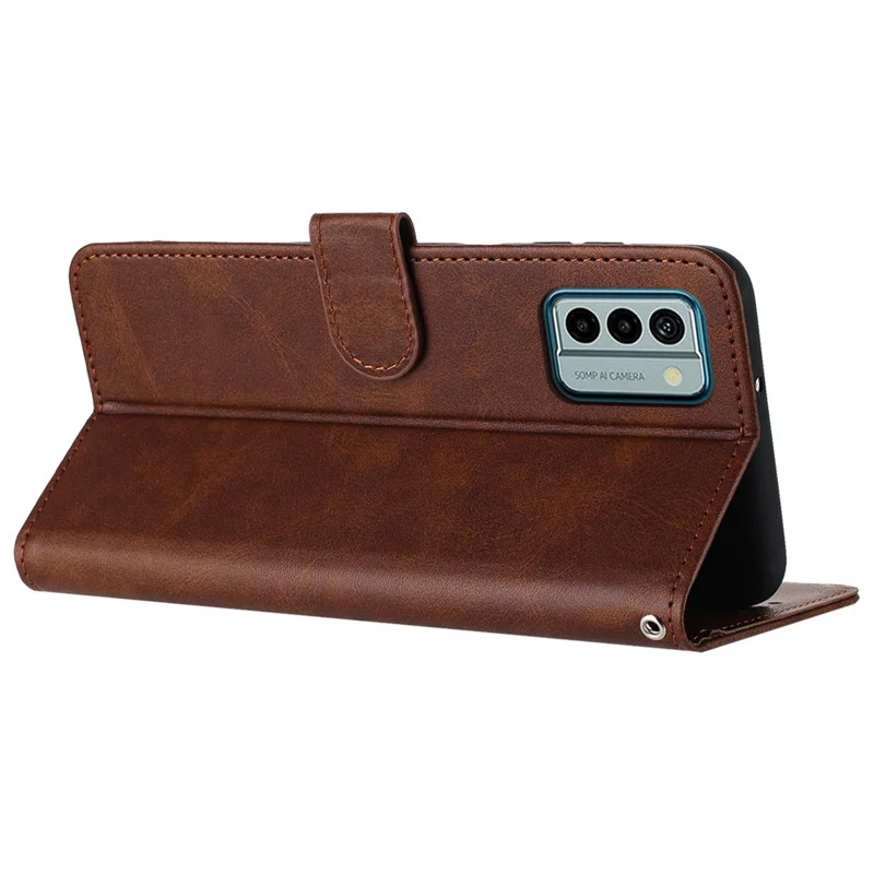 For Nokia C300 PU Leather Fall Resistant Flip Case Calf Texture Phone Cover with Strap - Brown