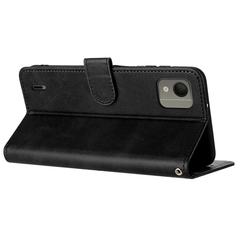 For Nokia C110 Case Leather Drop Protection Wallet Stand Cover with Strap - Black