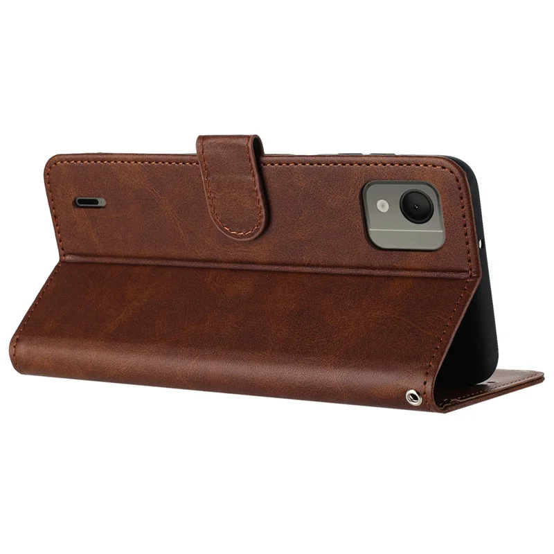 For Nokia C110 Case Leather Drop Protection Wallet Stand Cover with Strap - Brown