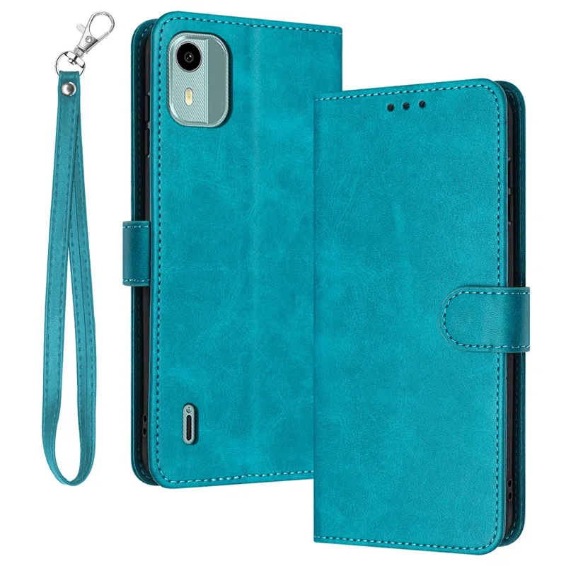 Pour Nokia C12 4G / C12 Pro / C12 Plus Étuis Texture Veau Cuir PU + Couverture de Téléphone Portable TPU avec Sangle - Vert
