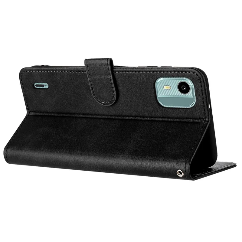Para Nokia C12 4G / C12 Pro / C12 Plus Casos Textura de Bezerro PU Couro + TPU Capa de Telefone Celular com Alça - Preto