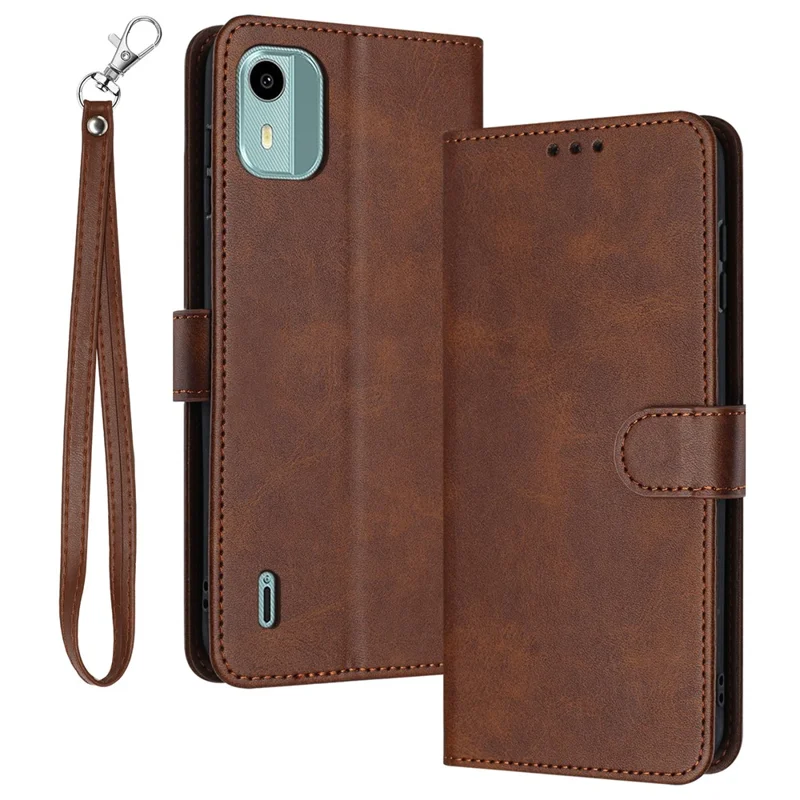 For Nokia C12 4G / C12 Pro / C12 Plus Cases Calf Texture PU Leather + TPU Cell Phone Cover with Strap - Brown