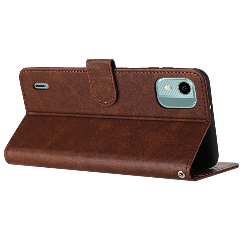 For Nokia C12 4G / C12 Pro / C12 Plus Cases Calf Texture PU Leather + TPU Cell Phone Cover with Strap - Brown