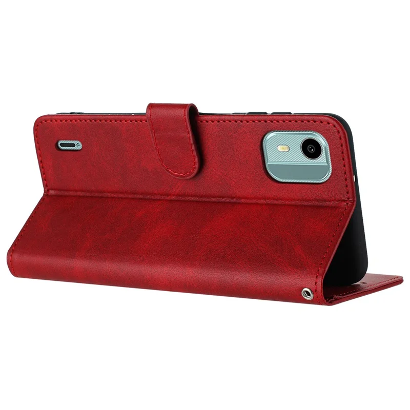 For Nokia C12 4G / C12 Pro / C12 Plus Cases Calf Texture PU Leather + TPU Cell Phone Cover with Strap - Red