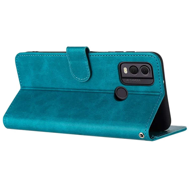 Funda para teléfono móvil Nokia C22, de color sólido, con tapa y soporte, de piel sintética con correa - Verde