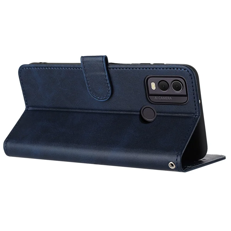 For Nokia C22 Cell Phone Case Solid Color Flip Stand PU Leather Wallet Cover with Strap - Sapphire
