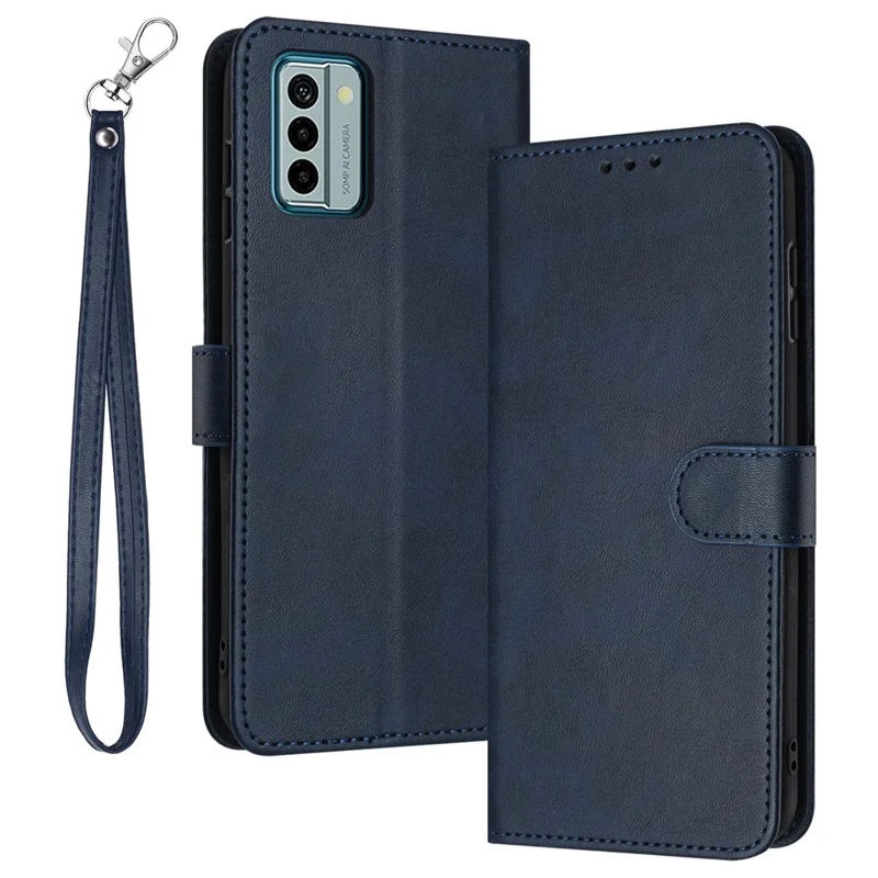 For Nokia G22 Cell Phone Cover Calf Texture PU Leather + TPU Case with Wrist Strap - Sapphire