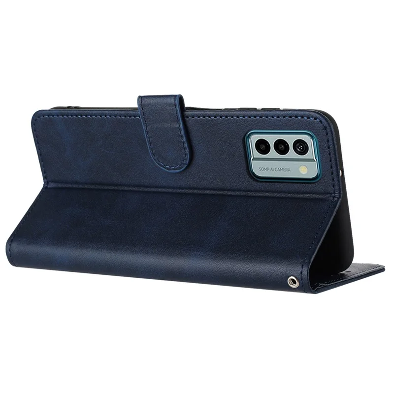 For Nokia G22 Cell Phone Cover Calf Texture PU Leather + TPU Case with Wrist Strap - Sapphire