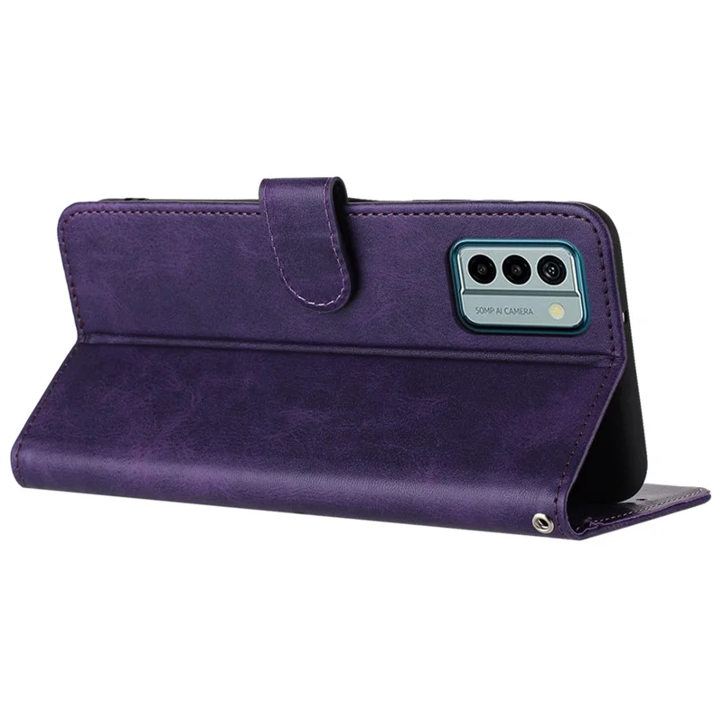 For Nokia G22 Cell Phone Cover Calf Texture PU Leather + TPU Case with Wrist Strap - Purple