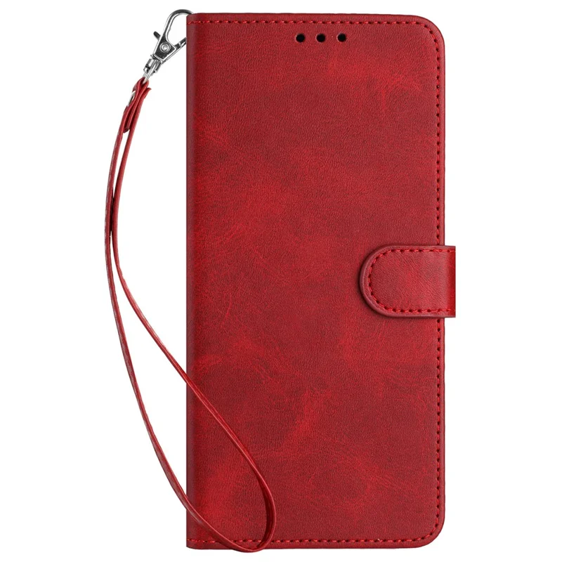 For Nokia G22 Cell Phone Cover Calf Texture PU Leather + TPU Case with Wrist Strap - Red