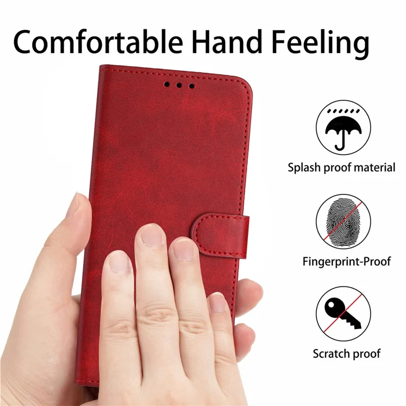 For Nokia G22 Cell Phone Cover Calf Texture PU Leather + TPU Case with Wrist Strap - Red