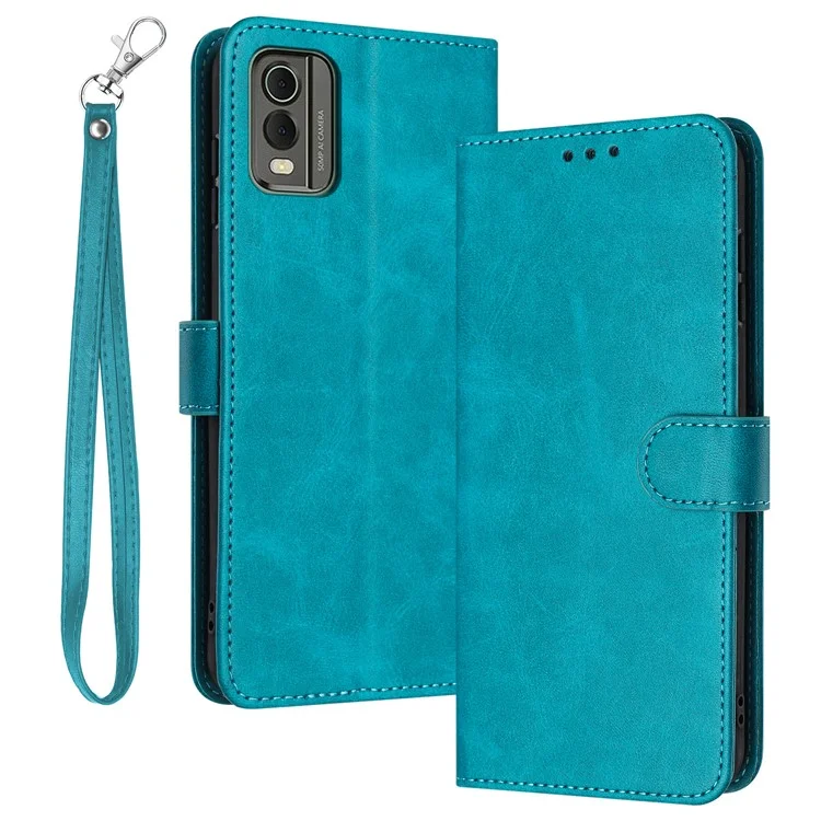 Per Nokia C32 (TA-1534) Calf Texture PU Leather + TPU Case Phone Cover with Strap - Verde