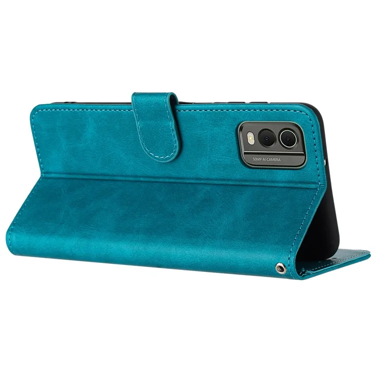 Per Nokia C32 (TA-1534) Calf Texture PU Leather + TPU Case Phone Cover with Strap - Verde