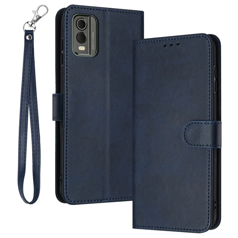 For Nokia C32 (TA-1534) Calf Texture PU Leather + TPU Case Phone Cover with Strap - Sapphire