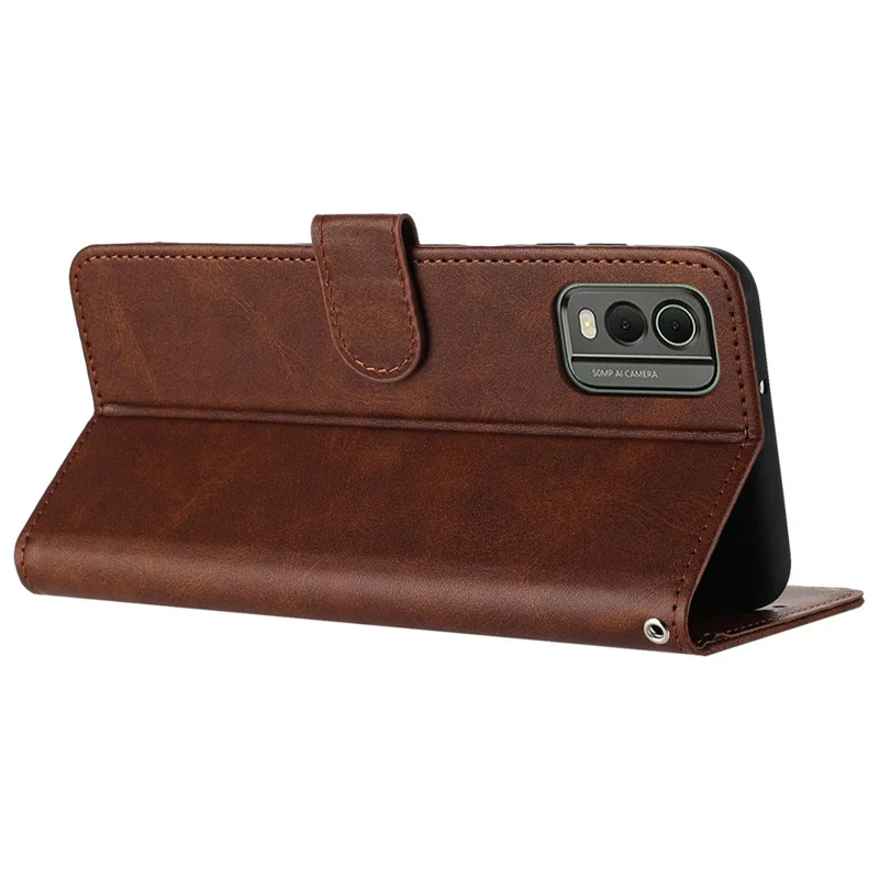 For Nokia C32 (TA-1534) Calf Texture PU Leather + TPU Case Phone Cover with Strap - Brown
