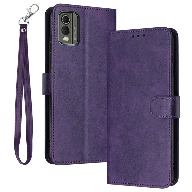 For Nokia C32 (TA-1534) Calf Texture PU Leather + TPU Case Phone Cover with Strap - Purple