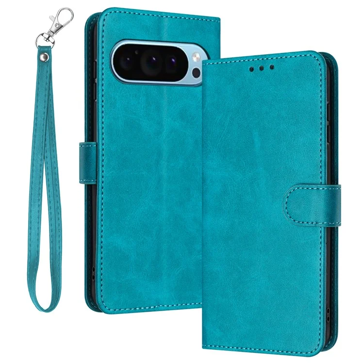 For Google Pixel 9 / Pixel 9 Pro Impact Resistant Case Strap Design Calf Texture Phone Cover - Green